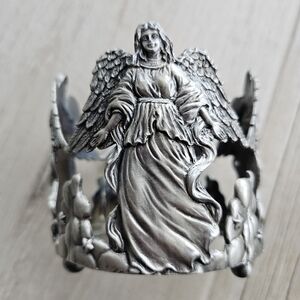 Silver Tone Angel Theme Jar Candle Holder, EUC